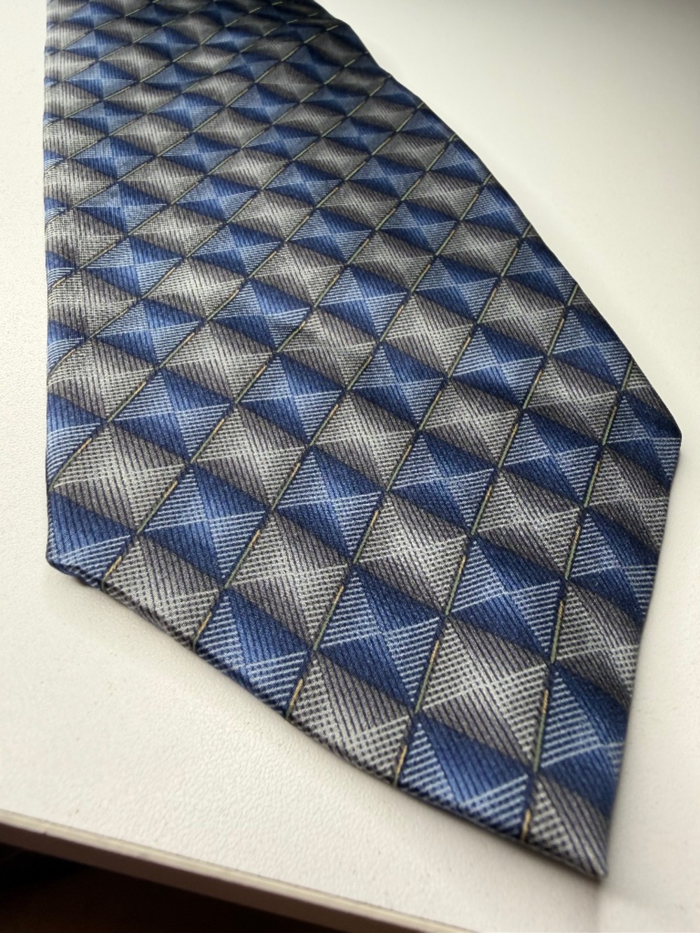 Vintage Silk Stafford Executive Navy Blue Gray Geometric Tie 60" L x 4" W